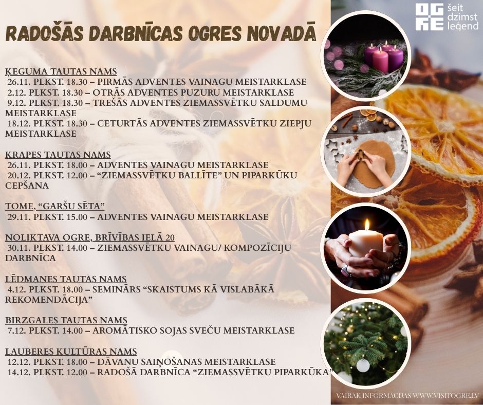 Adventes laika radošās darbnīcas un meistarklases Ogres novadā