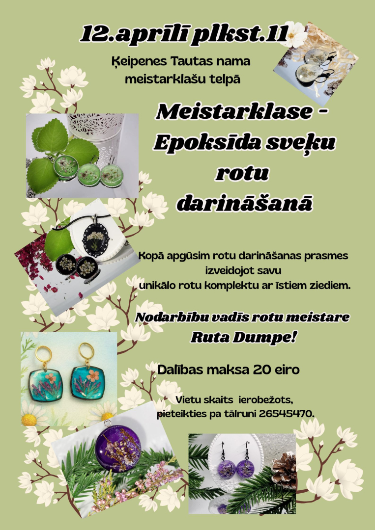 Meistarklase “Epoksīda sveķu rotu darināšana” Ķeipenē