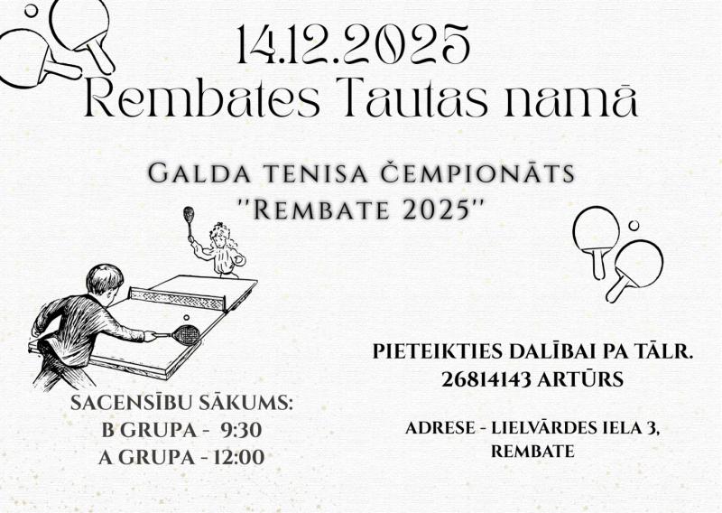 Galda tenisa čempionāts REMBATE 2025 Rembatē