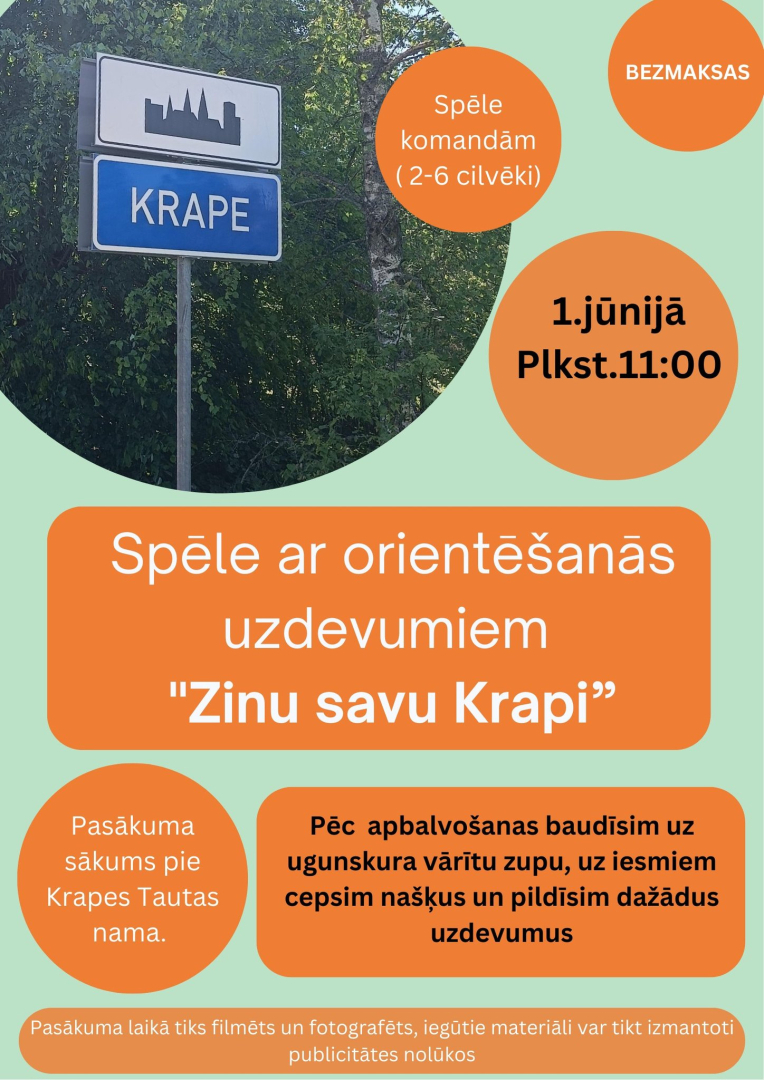 Spēle ar orientēšanās uzdevumiem “Zinu savu Krapi” Krapē