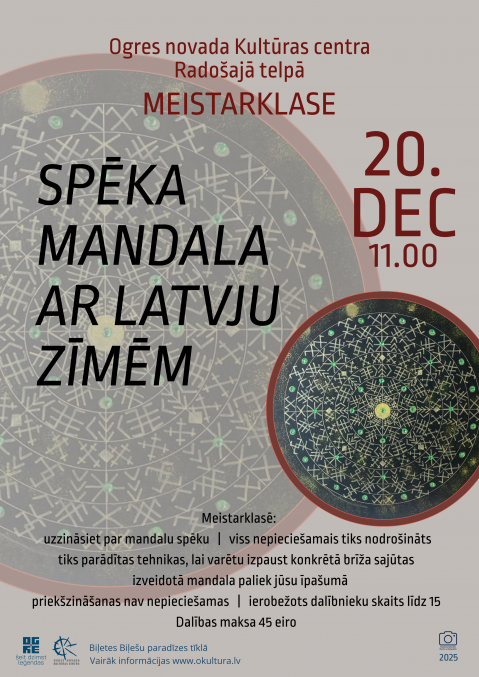 Meistarklase SPĒKA MANDALA AR LATVJU ZĪMĒM Ogre