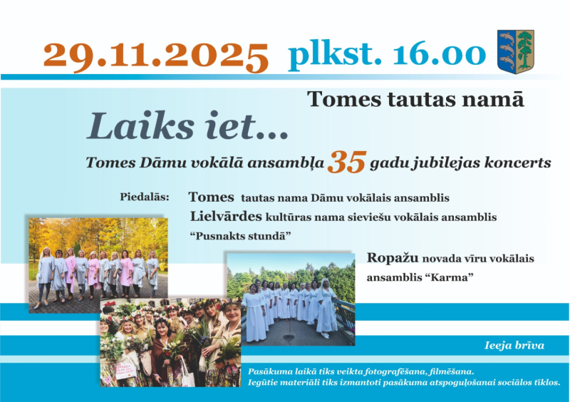 Tomes Dāmu vokālā ansambļa 35. gadu jubilejas koncerts "Laiks iet…" Tomē