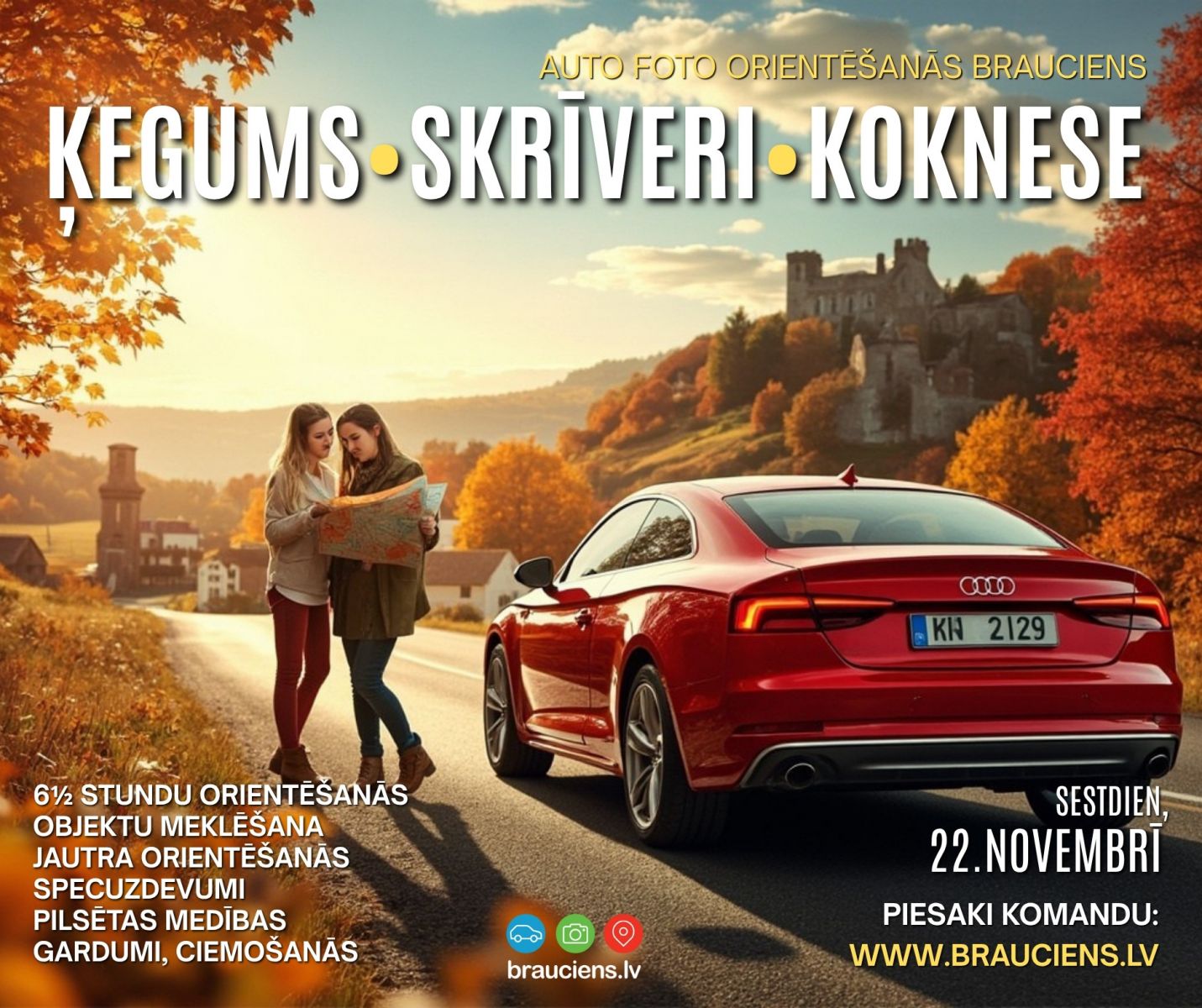 Autofotoorientēšanās brauciens "Ķegums-Skrīveri-Koknese" 22.novembrī
