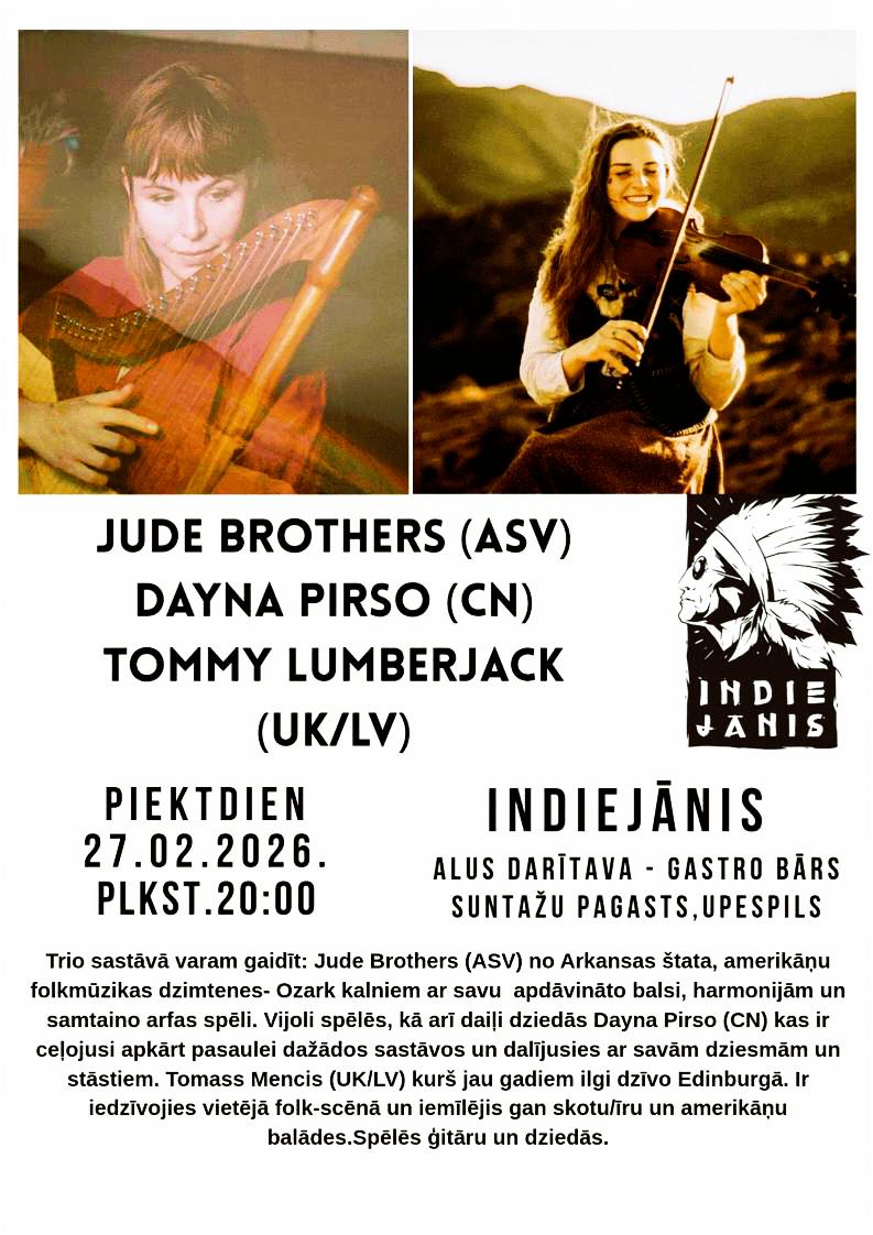Arfa, vijole un pica: Pasaules folka vakars IndieJānī