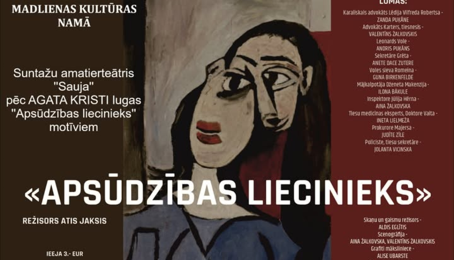 Suntažu amatierteātra izrāde “Apsūdzības liecinieks” Madlienā