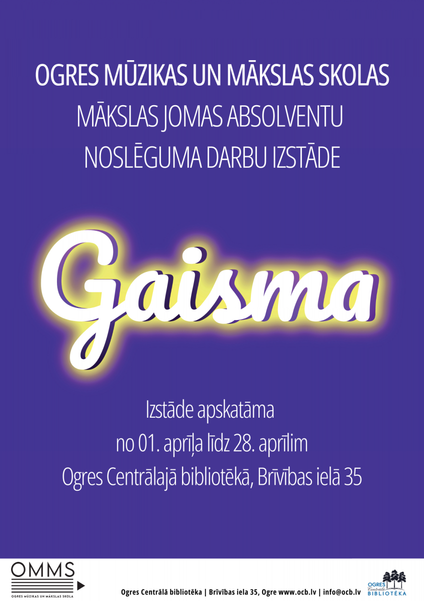Apskatāma jauno mākslinieku diplomdarbu izstāde Ogres Centrālajā bibliotēkā