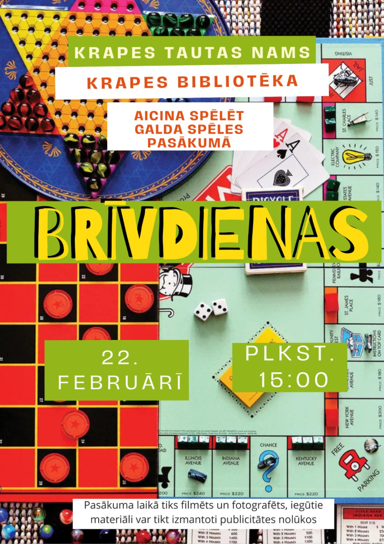 Galda spēļu pasākums ģimenēm “Brīvdienas” Krapē