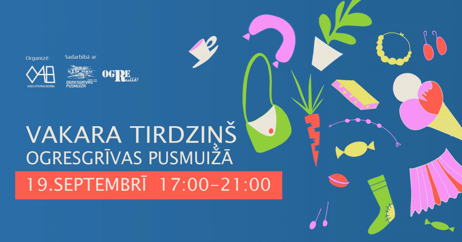 Vakara tirdziņš 19.septembrī Ogresgrīvas pusmuižas pagalmā