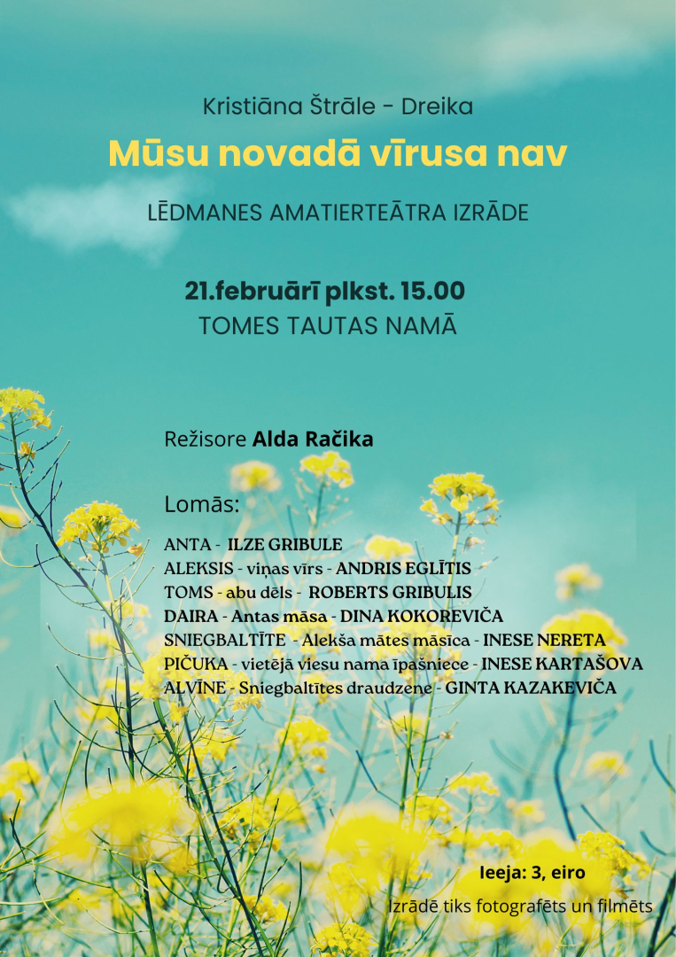 Lēdmanes amatierteātra izrāde “Mūsu novadā vīrusa nav” Tomē