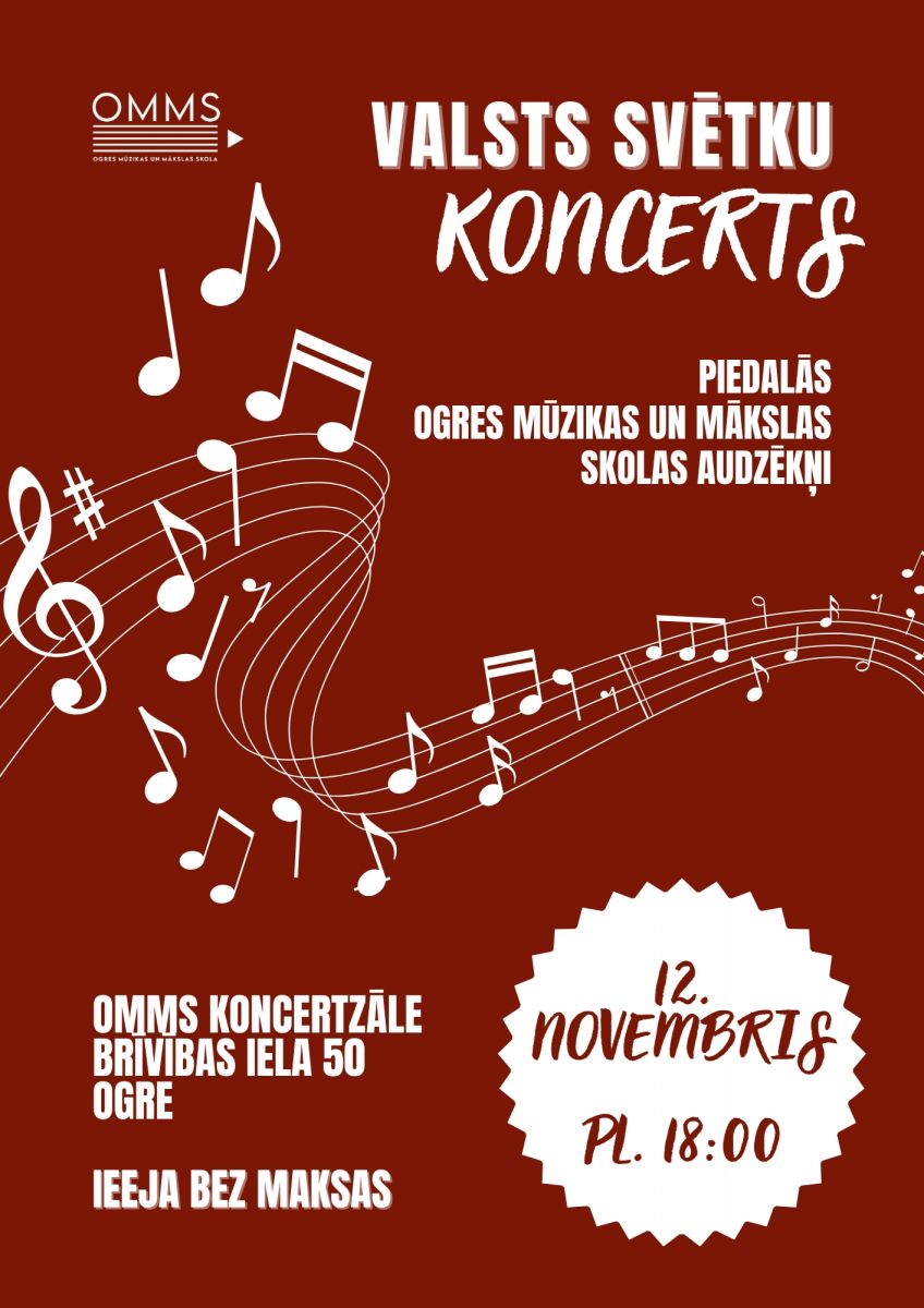 OMMS audzēkņu Valsts svētku koncerts 12. novembrī 18:00