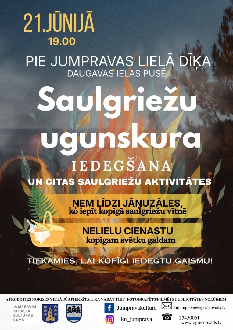 Saulgriežu ugunskura iedegšana un citas saulgriežu sagaidīšanas aktivitātes Jumpravā