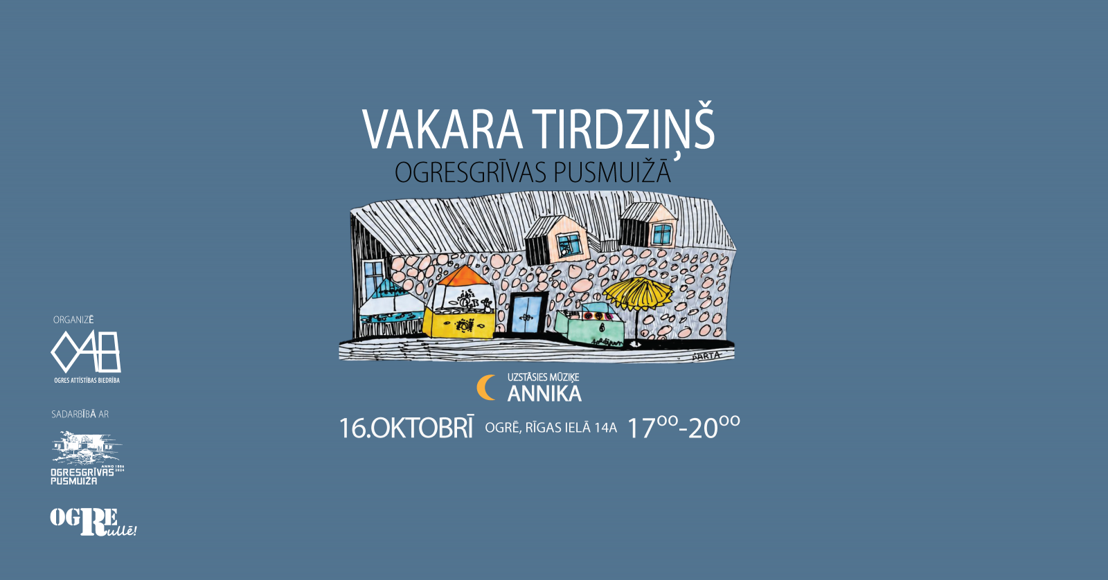 Vakara tirdziņš 16.oktobrī Ogresgrīvas pusmuižas pagalmā