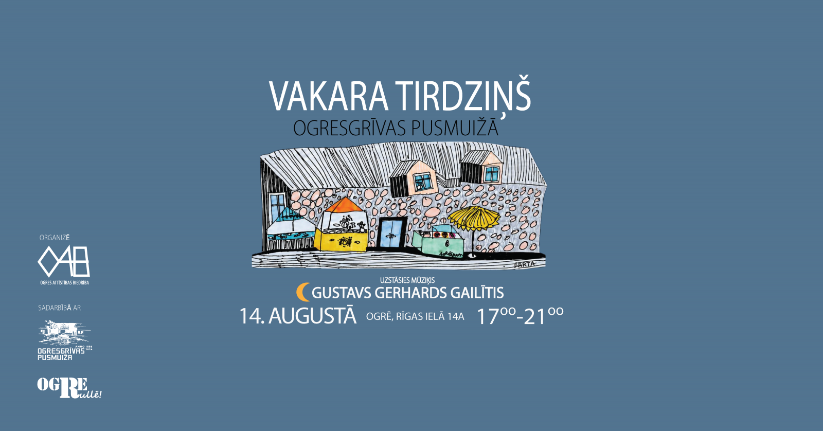 Vakara tirdziņš 14.augustā Ogresgrīvas pusmuižas pagalmā
