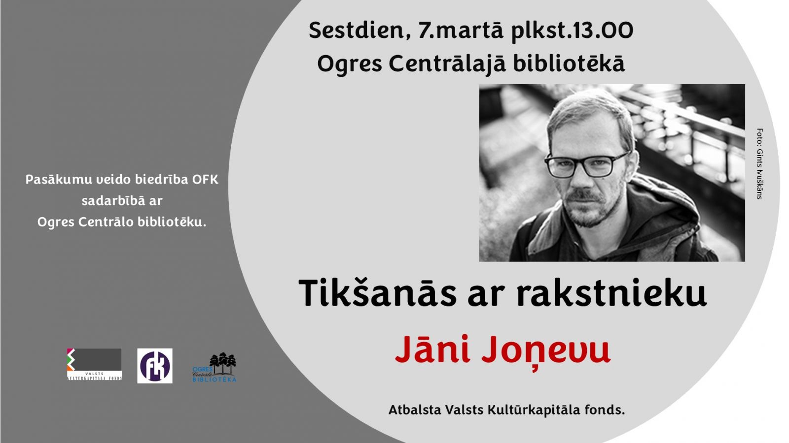 Tikšanās ar rakstnieku Jāni Joņevu Ogres Centrālajā bibliotēkā