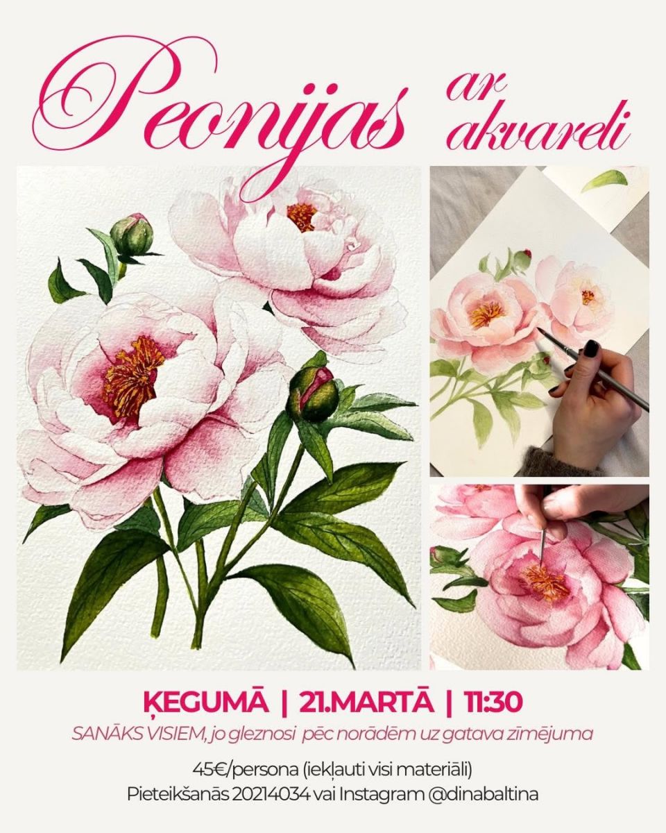 Akvareļu gleznošanas meistarklase peoniju tematikā