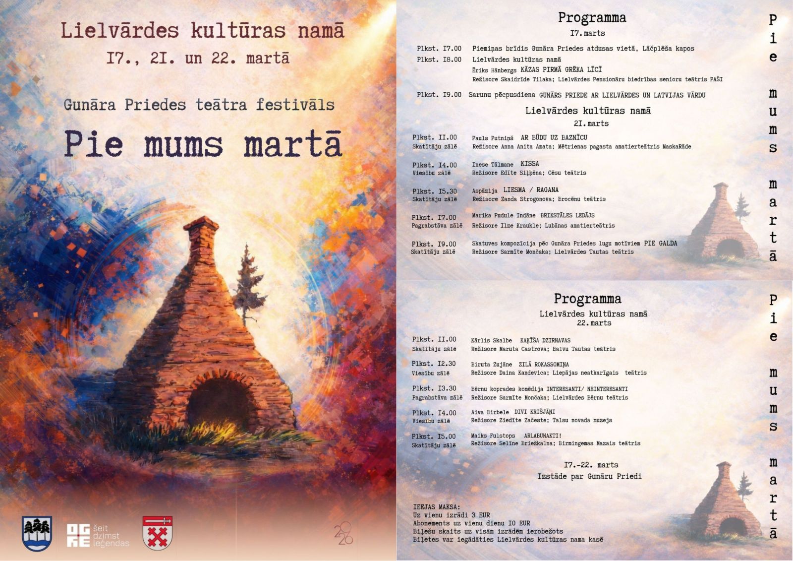 Teātra festivāls “Pie mums martā” 17., 21. un 22. martā